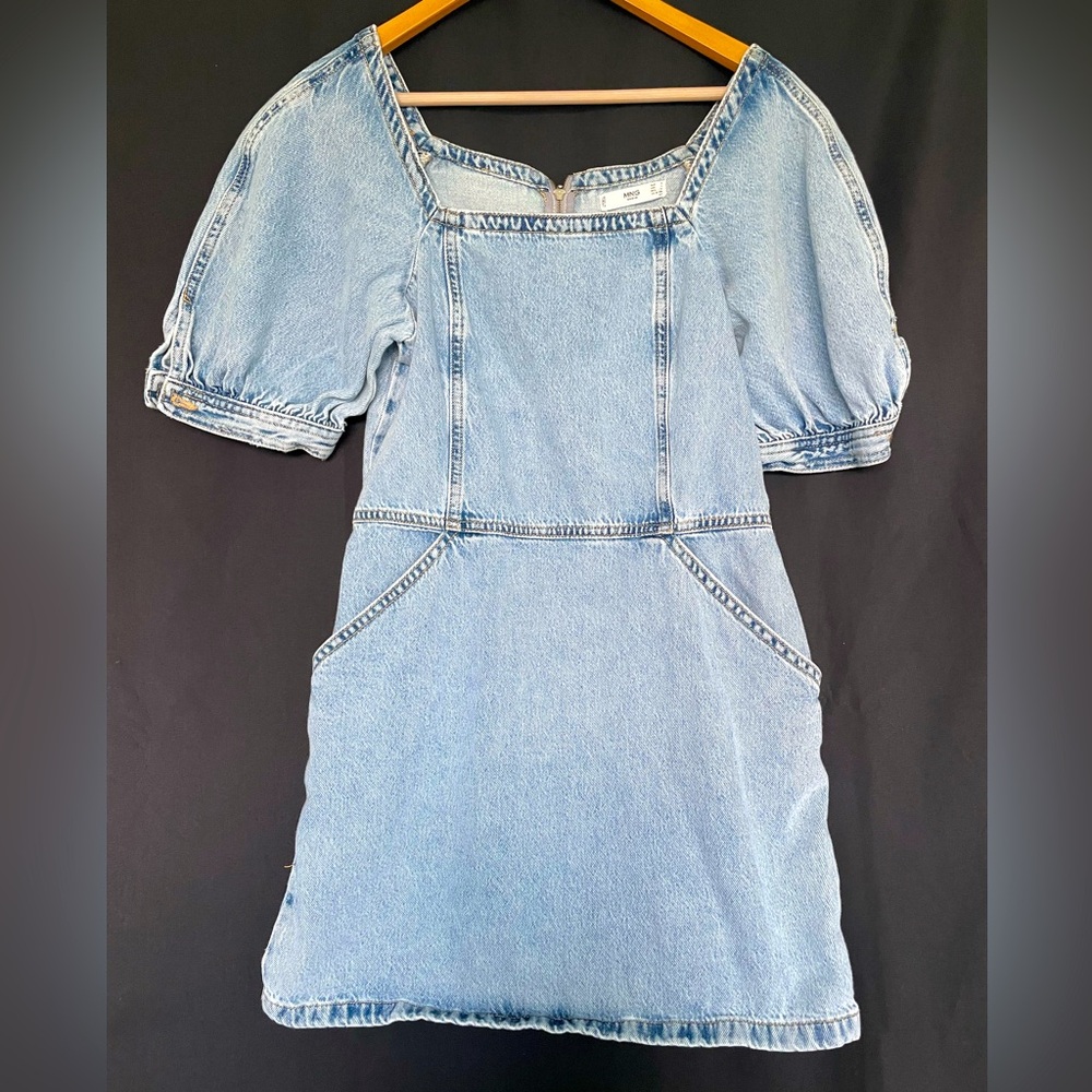 Mango Denim Puff Sleeve Mini Dress Size 4